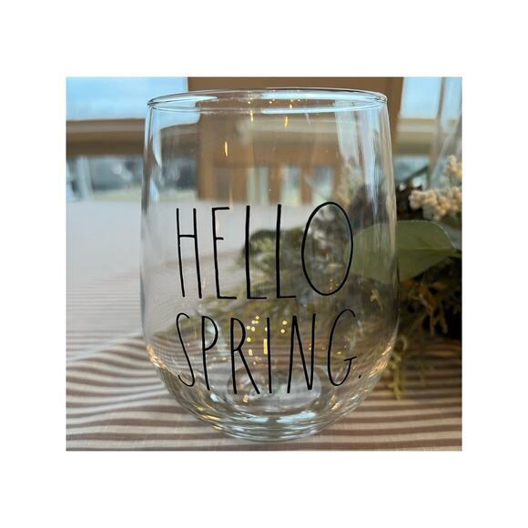NEW! Rae Dunn "Hello Spring" stemless wine glass Kitchen bar collector - Picture 2 of 5
